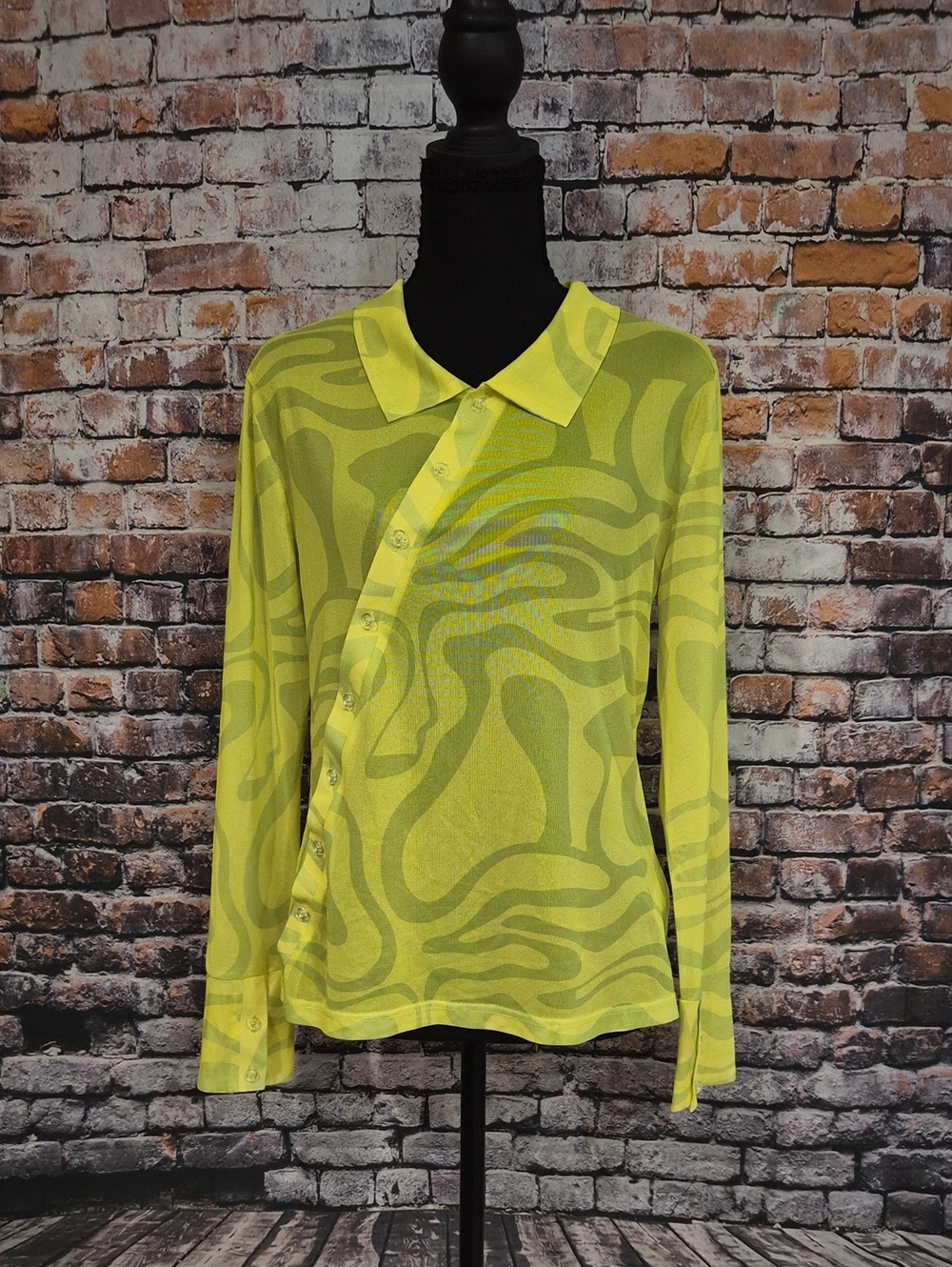 Waydamin Neon Yellow Abstract-Print Long-Sleeve Button-Down Shirt